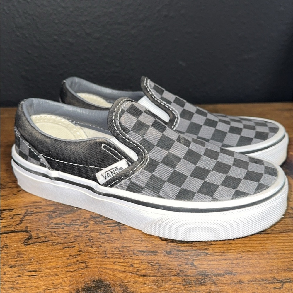 Vans Black and Gray Checkered Slip-Ons
